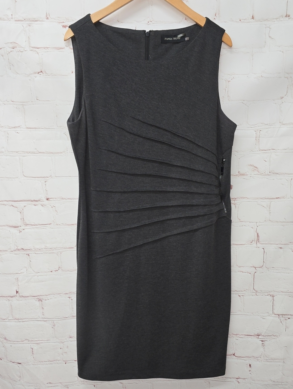 Ivanka Trump Charcoal Pleated Sheath Mini Dress